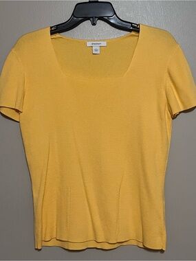 dressbarn Yellow Short Sleeve Square Neck Knit Top